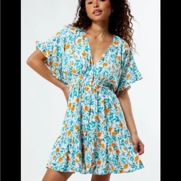 MINKPINK White and Orange Floral Midi Dress - Picture 1 of 3